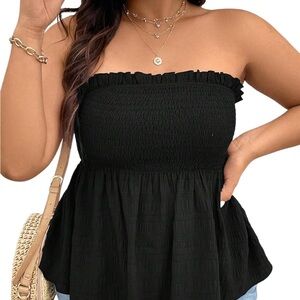 Plus Strapless Ruffle Hem Tube Top Smocked Bandeau